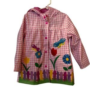 Wippette Kids Girls Raincoat Sz 4 Pink Ginham Butterfly Tulip‎ Garden